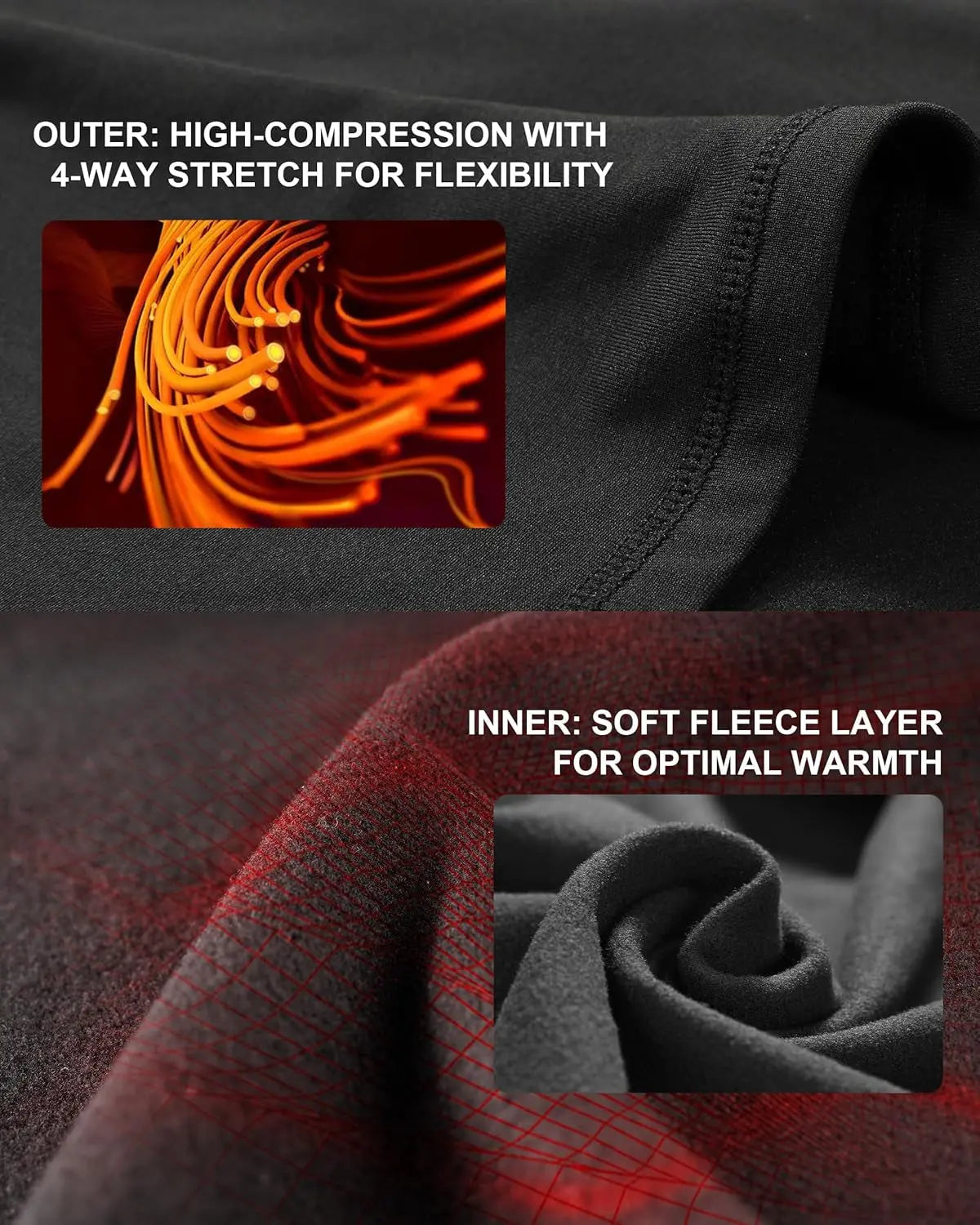 Thermal Underwear for Men, Fleece Lined Long Johns Base Layer Set Long Sleeve Compression Top and Bottom Cold Weather