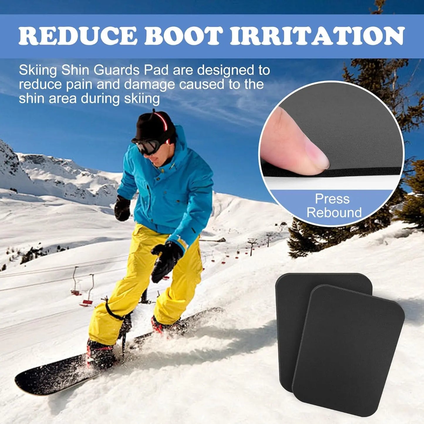 2Pcs/4Pcs 6.5X5 Inch Snowboard Shin Pads-Thinkened Foam Ski Shin Guards-Cuttable Ski Shin Protector Pad for Ski Boot Liner Snowboard Sports Padded Shin Bang Protection
