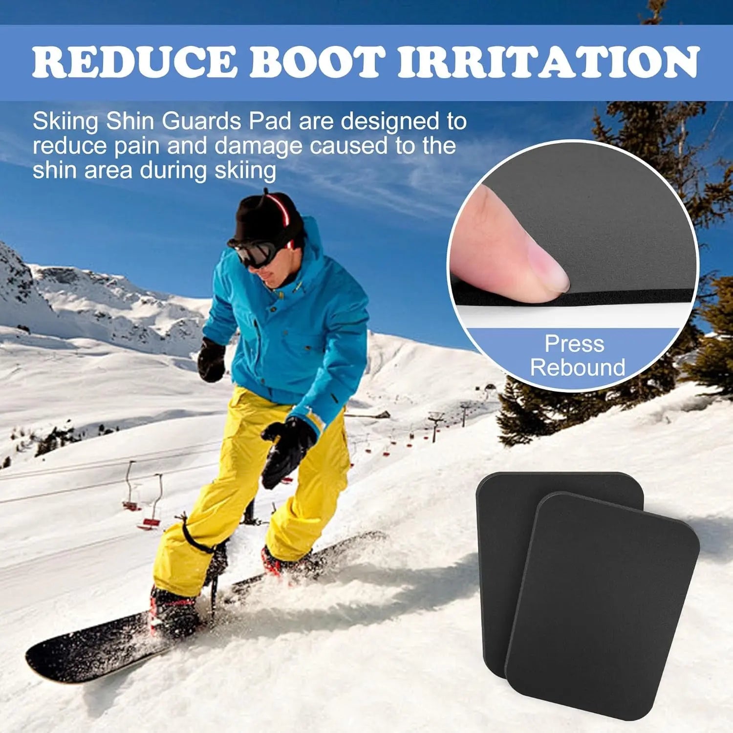 2Pcs/4Pcs 6.5X5 Inch Snowboard Shin Pads-Thinkened Foam Ski Shin Guards-Cuttable Ski Shin Protector Pad for Ski Boot Liner Snowboard Sports Padded Shin Bang Protection