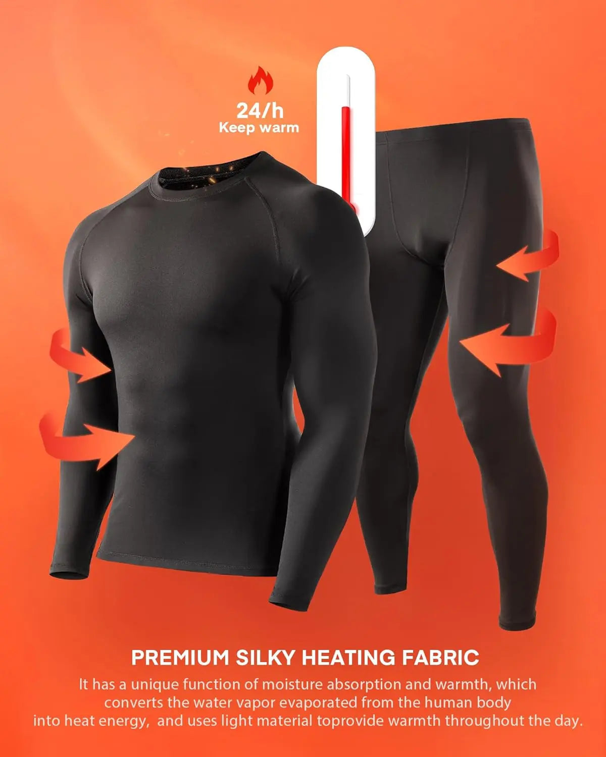 Thermal Underwear for Men, Fleece Lined Long Johns Base Layer Set Long Sleeve Compression Top and Bottom Cold Weather