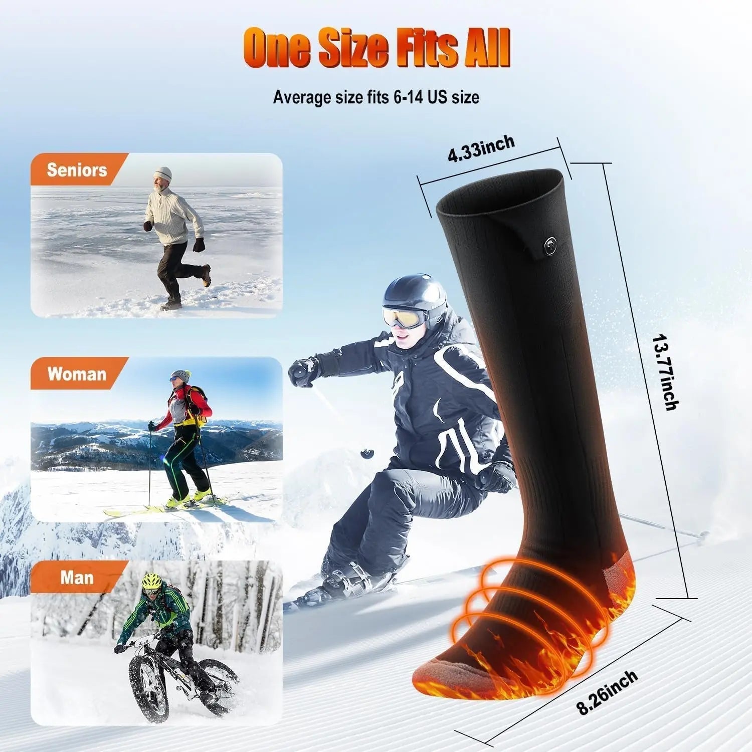Heated Socks APP Control for Men Women, 6000Mah*2 Battery Heated Socks, Rechargeable Smart Foot Warmers Washable for Camping Fishing Cycling Skiing Skating Hiking