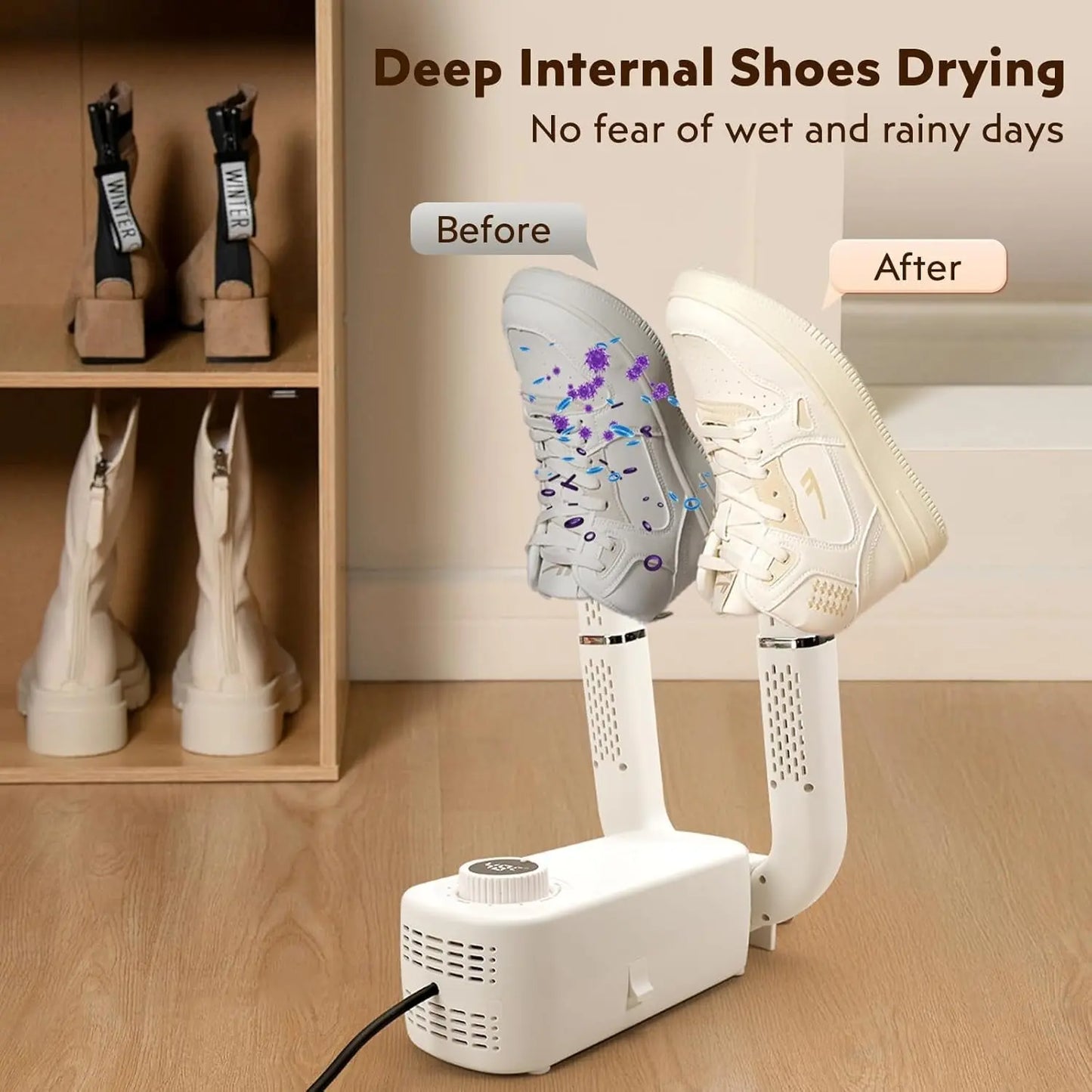 Electric Boot Dryer, 180W Boot Dryers for Work Boots, Electric Hats Shoes, Portable Socks Glove Dryer with Timer, Cleat Dryers with Adjustable Rack for Shoes, Work Boots, Boots Warmer(White)