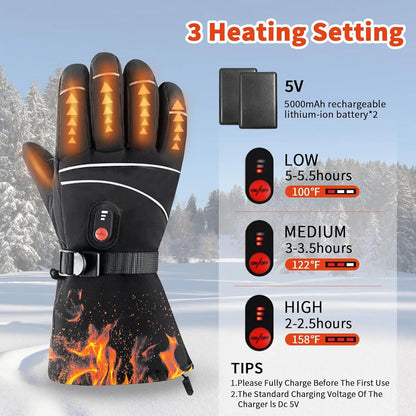 Heated Gloves, 5000Mah Rechargeable Battery, 3 Heating Levels, Waterproof Touchscreen, Men Women, Ski Hunting Fishing Cycling