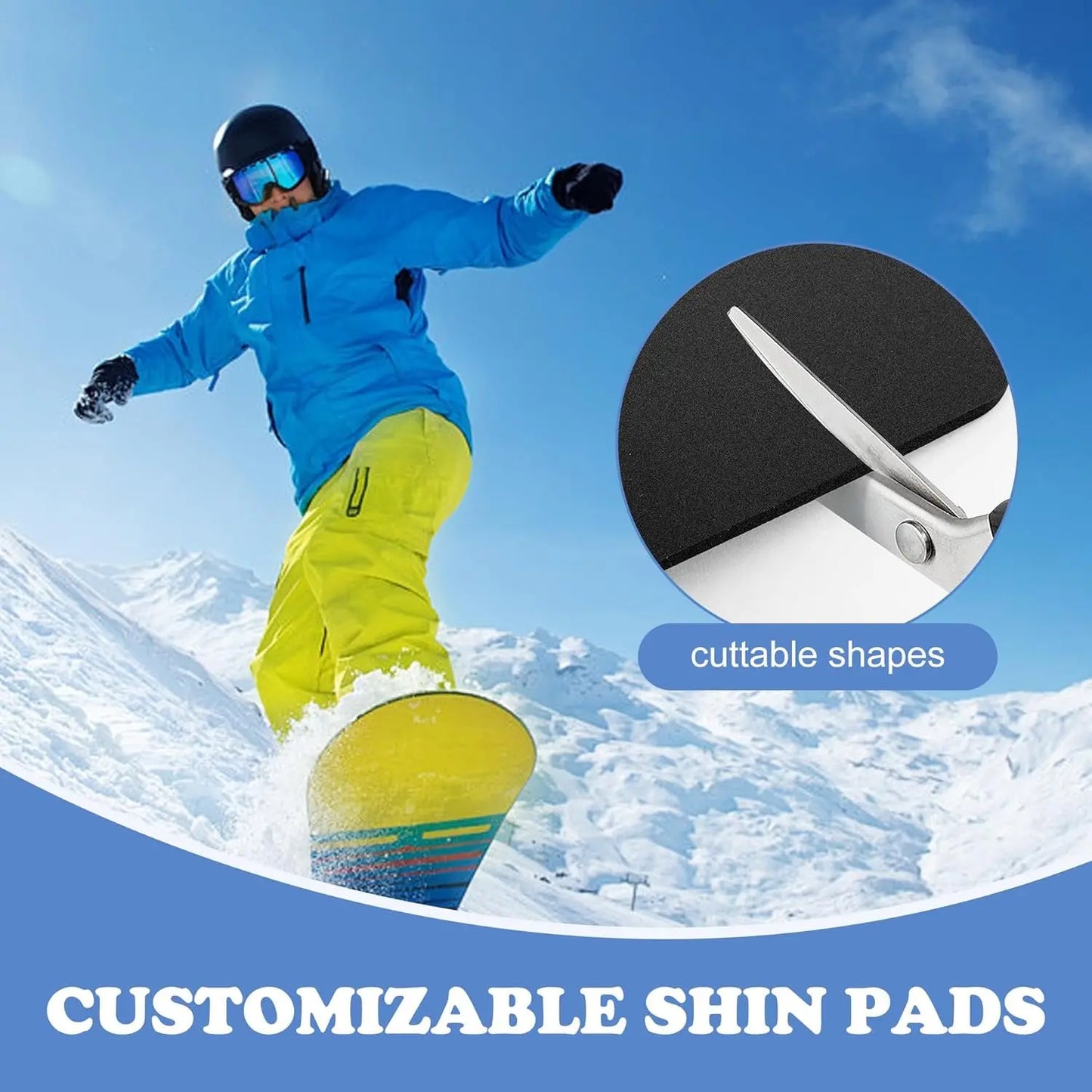 2Pcs/4Pcs 6.5X5 Inch Snowboard Shin Pads-Thinkened Foam Ski Shin Guards-Cuttable Ski Shin Protector Pad for Ski Boot Liner Snowboard Sports Padded Shin Bang Protection
