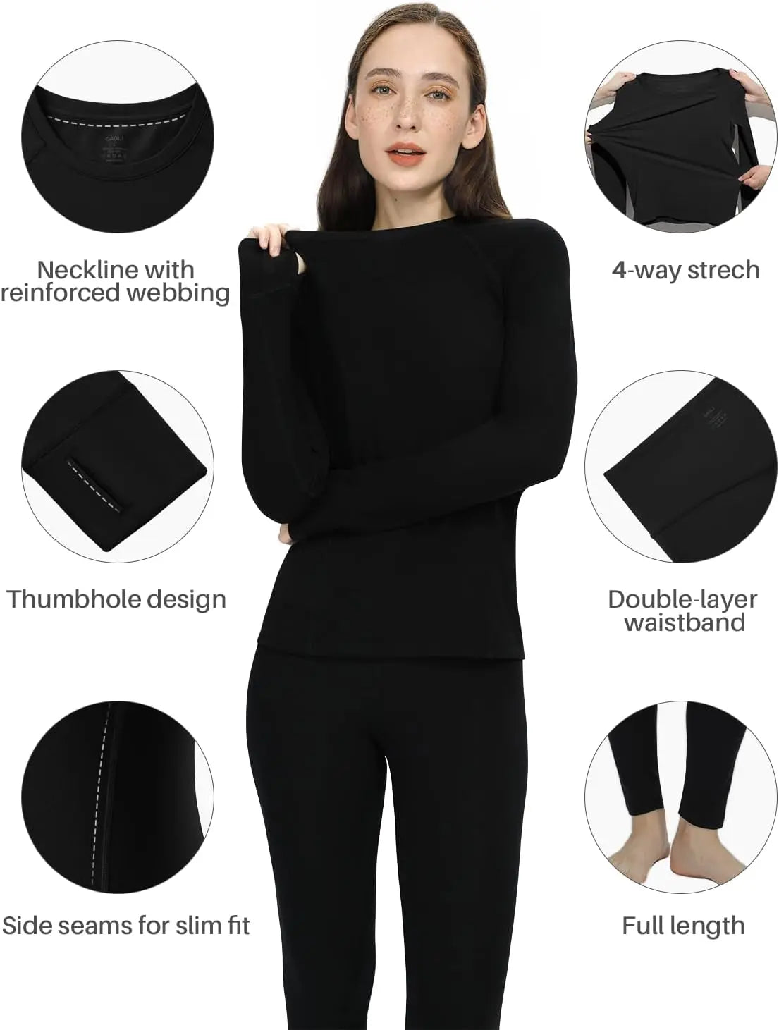 Thermal Underwear Women, Base Layer Long Johns Ultra-Soft Thermal Sets Lightweight Fleece Lined Top and Bottom Set