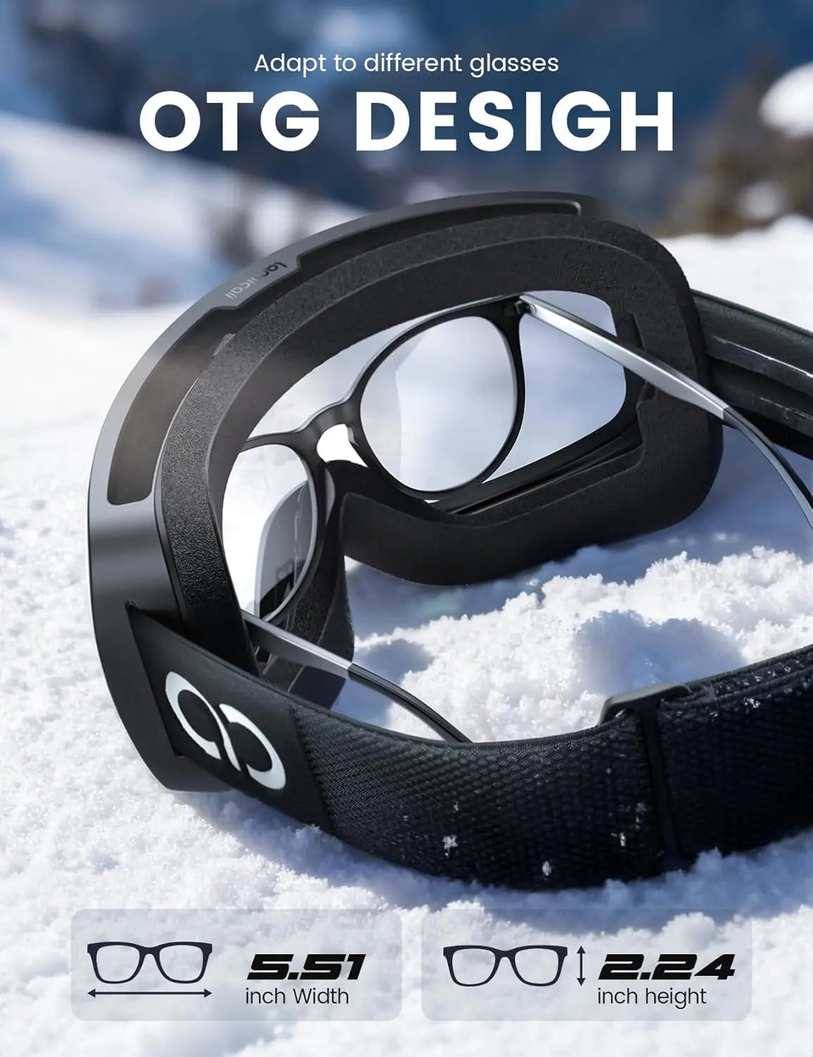 Ski Goggles with Ultra HD Lens - 100% UV Protection, 3X Anti-Fog & OTG Design for Skiing, Snowboarding, Snowmobile