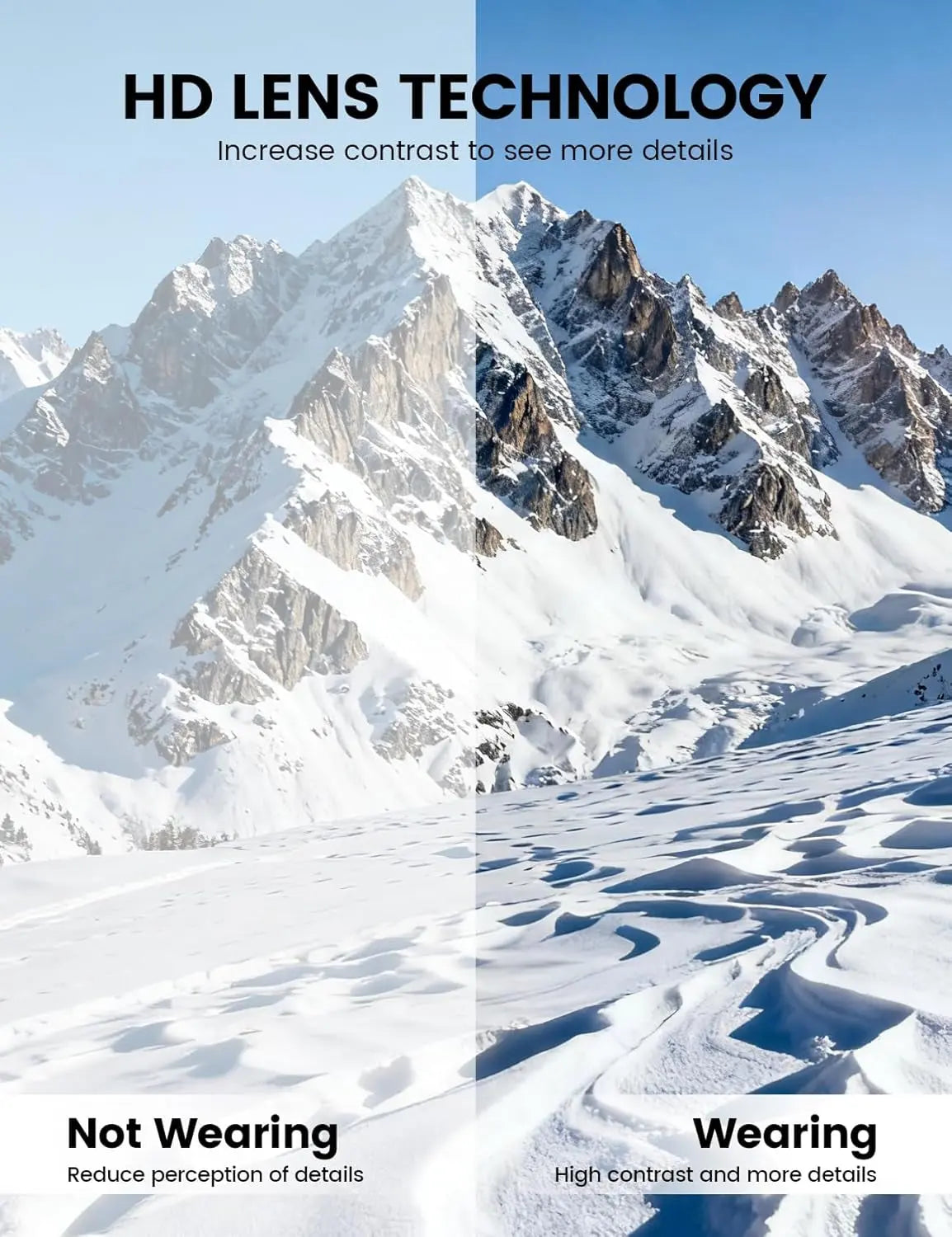 Ski Goggles with Ultra HD Lens - 100% UV Protection, 3X Anti-Fog & OTG Design for Skiing, Snowboarding, Snowmobile