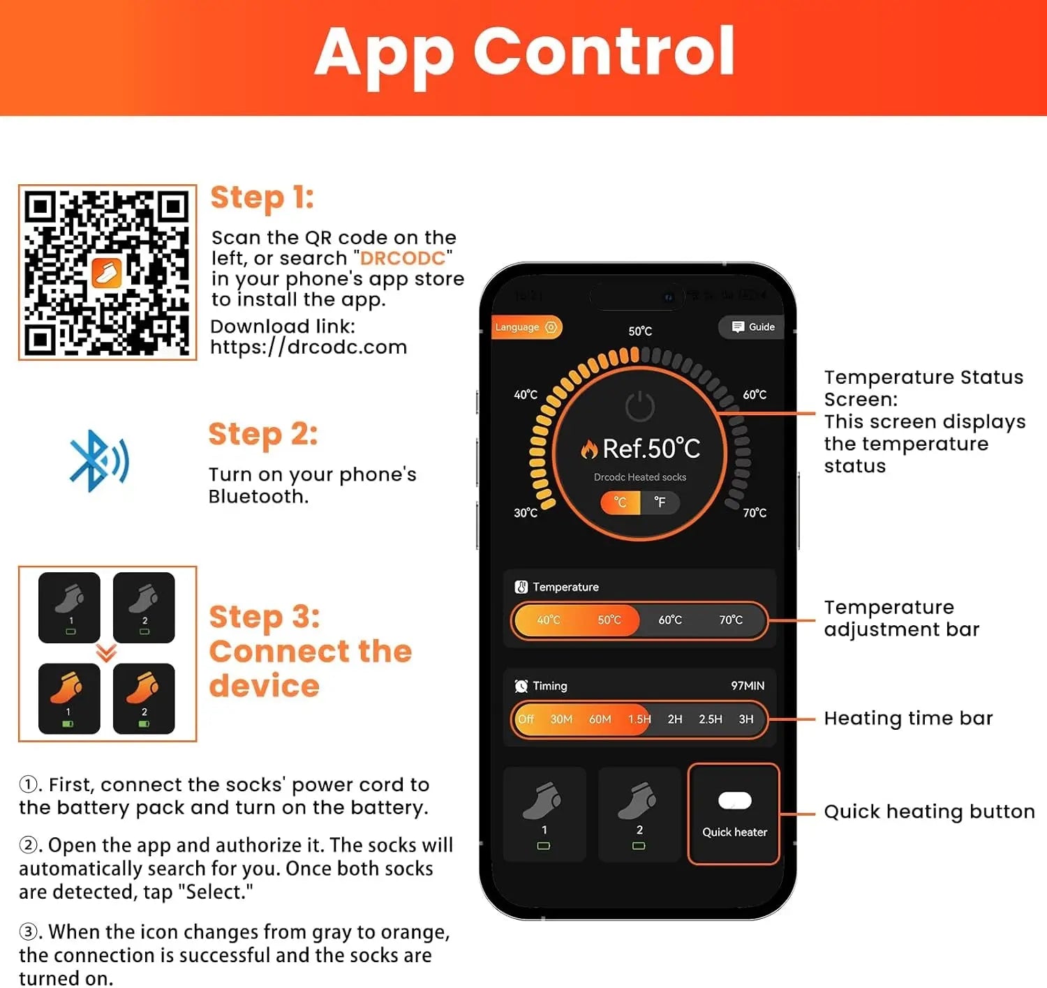 Electric Heated Insoles, Rechargeable Foot Warmers with 5000 Mah Battery and App Control for Men and Women/Thermal Shoe Insoles Suitable for Winter Hiking and Camping, Adjustable Size (S)