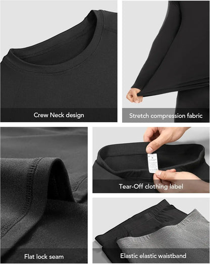 Thermal Underwear for Men, Fleece Lined Long Johns Base Layer Set Long Sleeve Compression Top and Bottom Cold Weather