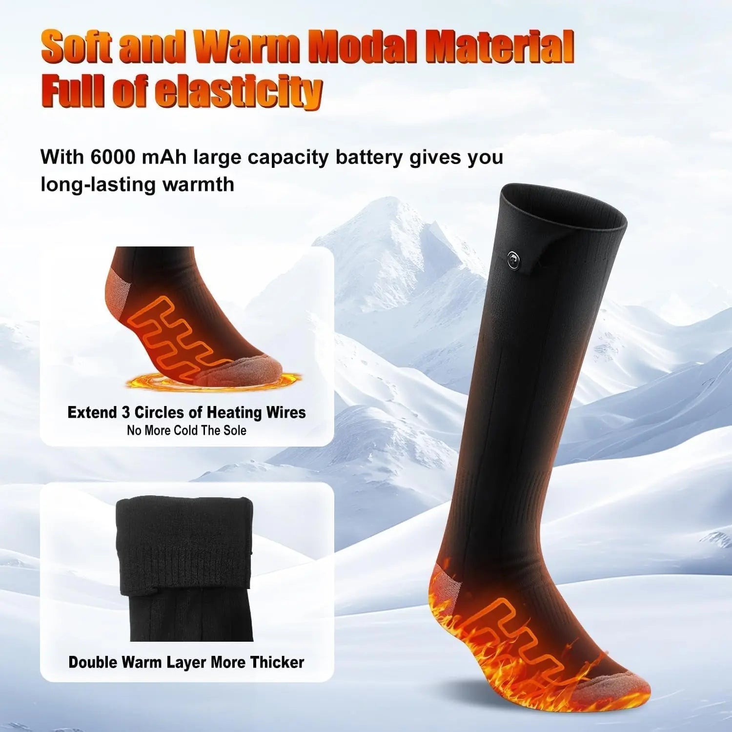 Heated Socks APP Control for Men Women, 6000Mah*2 Battery Heated Socks, Rechargeable Smart Foot Warmers Washable for Camping Fishing Cycling Skiing Skating Hiking